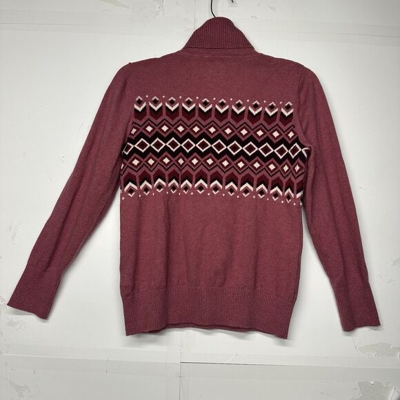 L.L. Bean Women’s Medium Maroon Fair Isle Turtleneck Sweater Pullover Knit - Picture 7 of 9